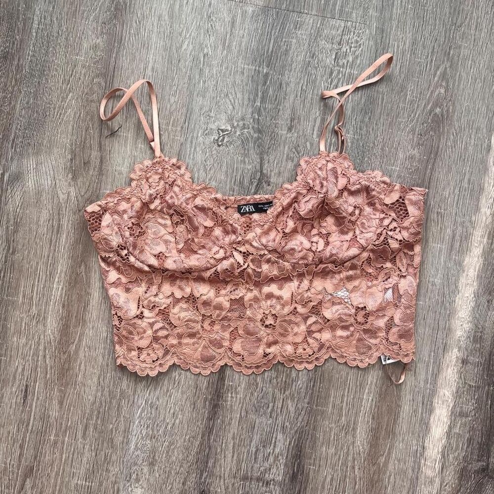 Zara Beige Lace Crop Top